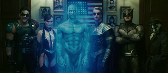 L-R Peacemaker, Nightshade, Captain Atom, Thunderbolt, Blue Beetle and The Question