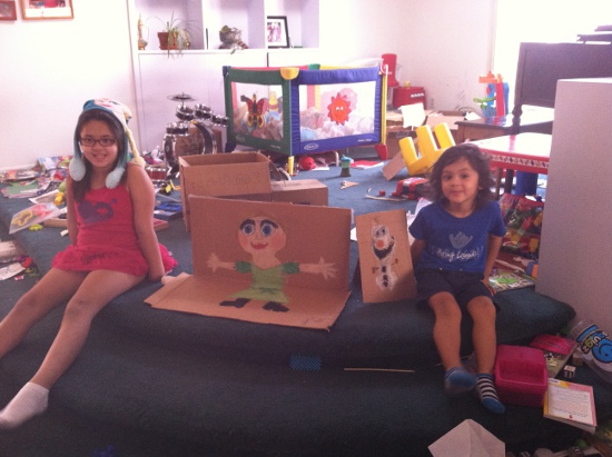 With Yaya (as Elsa), Cardboard Anna, and Cardboard Olaf