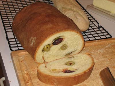 See the olives popping out from the middle of the bread?