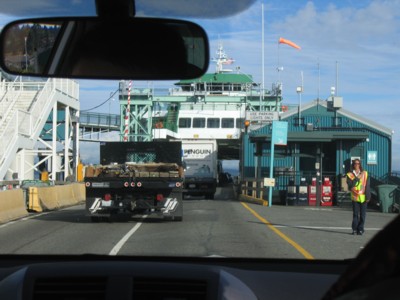 Driving onto the uncrowded ferry
