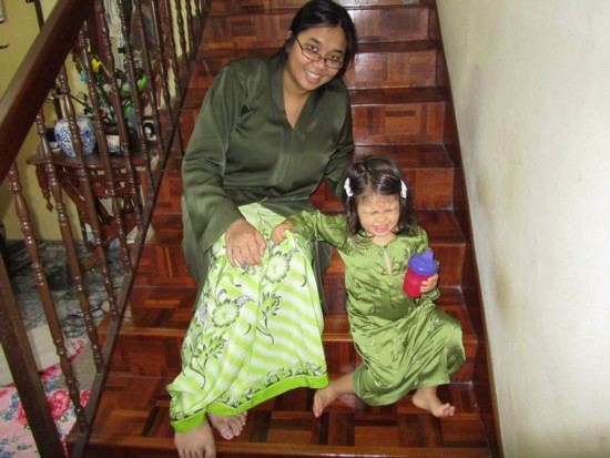Yaya and me in our green baju kurungs