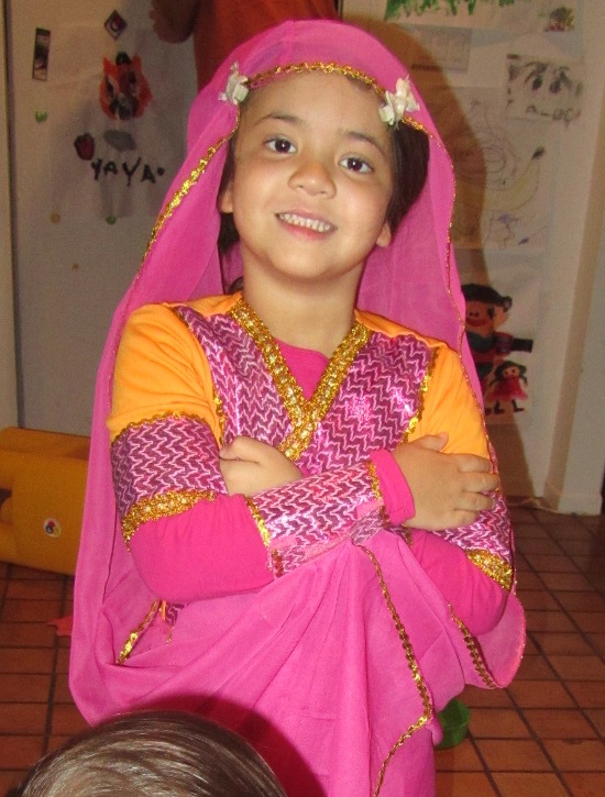 Trying on her Bollywood Princess costume