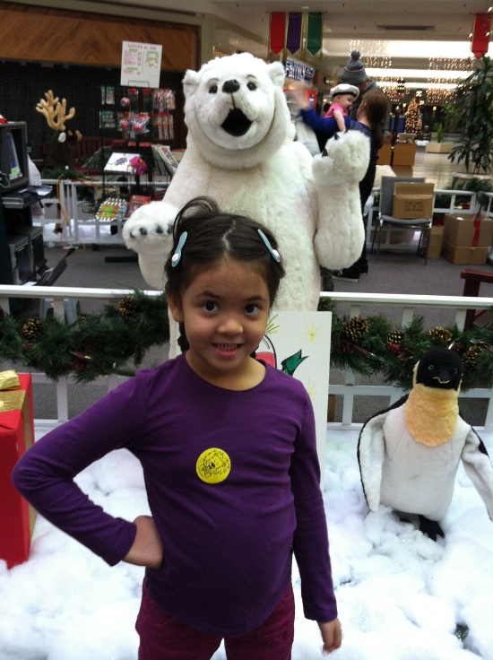 Waiting in line - Santa's grotto had lots of large stuffed polar animals around