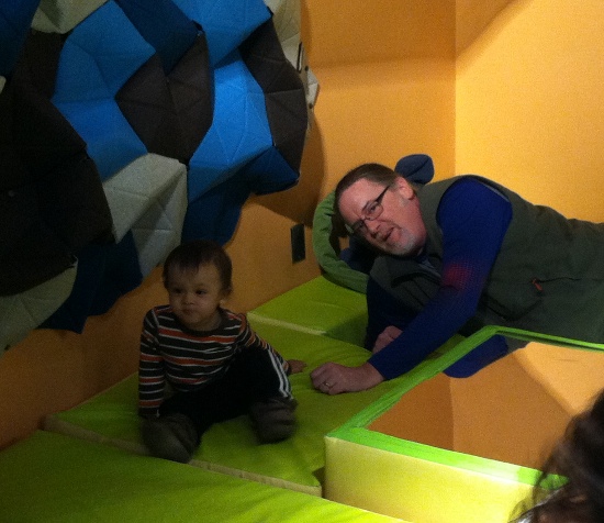 Adik and Vin at the cushioned baby play area