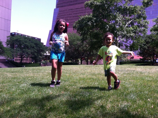 Running at a grassy area in Minneapolis