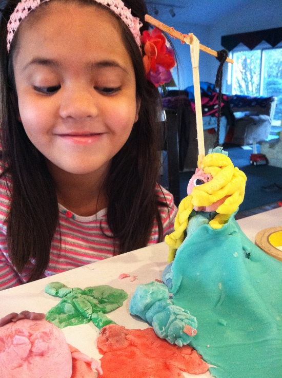 Sculpting Elsa out of home made play dough
