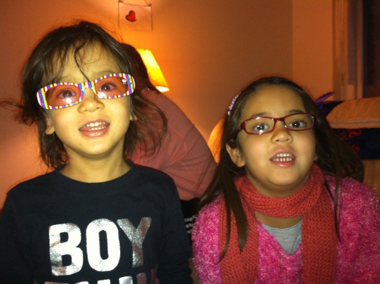 After a week, Yaya is wearing glasses and Adik insists on wearing Yaya's (Hello Kitty) sunglasses to match her