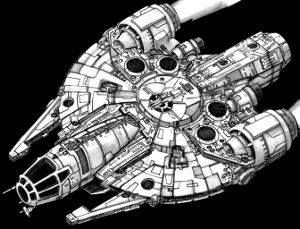 A Corellian YT-1760 freighter as drawn by Jeff Carlisle for Star Wars Gamer