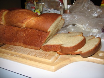 Leaning twists of bread, sliced