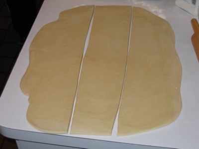 Dough cut into strips