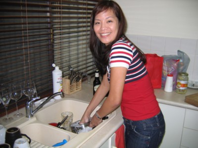 Hsu doing the dishes