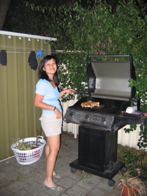 Mei manning the barbecue