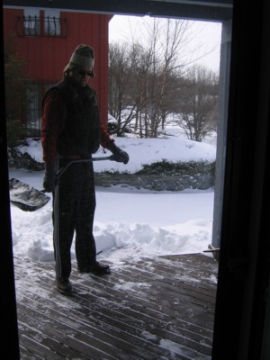 Shoveling the front porch first