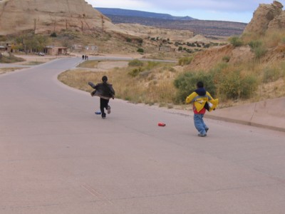 Children racing down