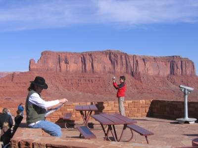 Cowboy Vin studying the self-driving tour of Monument Valley