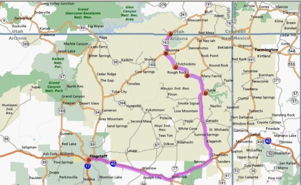 Route from Monument Valley to Chinle then Flagstaff