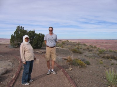 Mak and Vin wandering about the grounds of the Painted Desert Inn