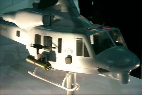 The UH-1 Huey model, one among many helicopter models at the Bell exhibit