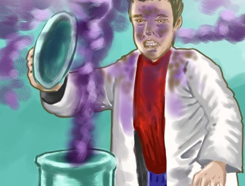 Yes. A guy in a lab coat is cooking something... maybe