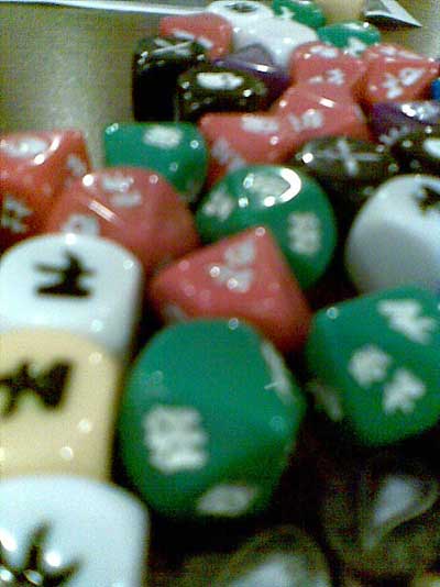 Funky dice with no numbers, but they work