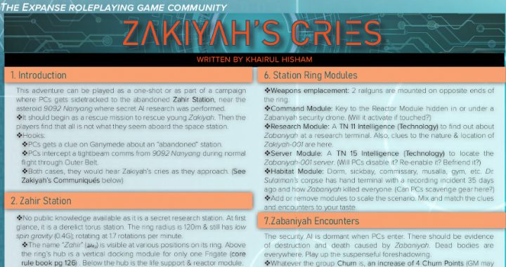 The Expanse RPG "Zakiyah's Cries" one page jam