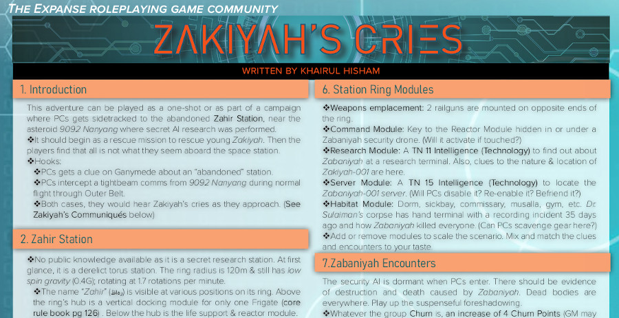 The Expanse RPG "Zakiyah's Cries" one page jam