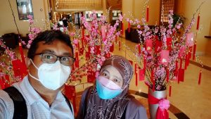 Ain and Hisham with the CNY lobby decorations