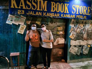 Irfan and Hisham at a book shop